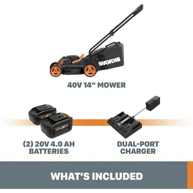 WORX WG779 40V 14in Cordless Lawn Mower with Mulching